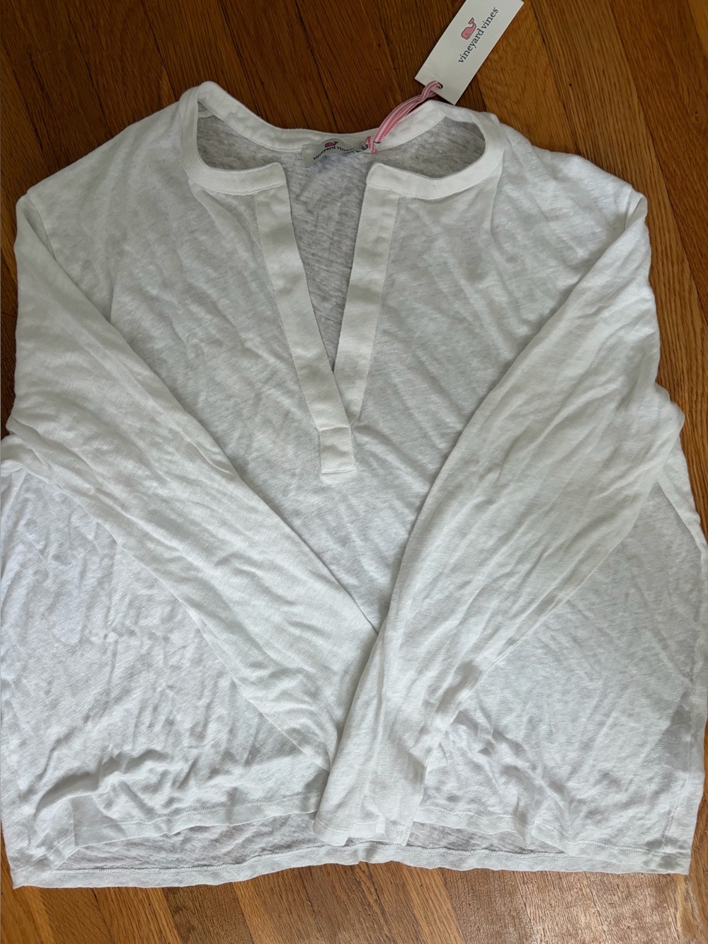 Vineyard Vines White Women's Long-Sleeve Henley Light Sweater
